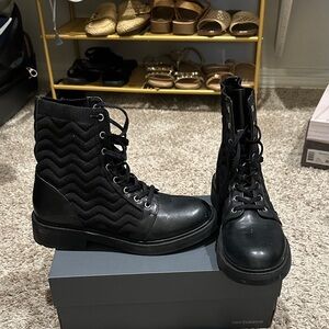 Bershka Stylish Black Lace-Up Combat Boots